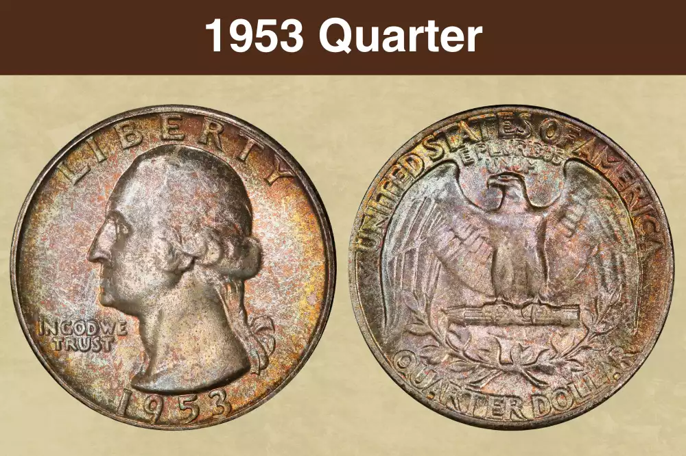 1953 Washington Quarter obverse and reverse showing Washington portrait and eagle design
