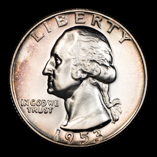 1953 Proof Re-Engraved Tail Feathers FS-901 showing bold crude hand-engraved feather lines on eagle's tail
